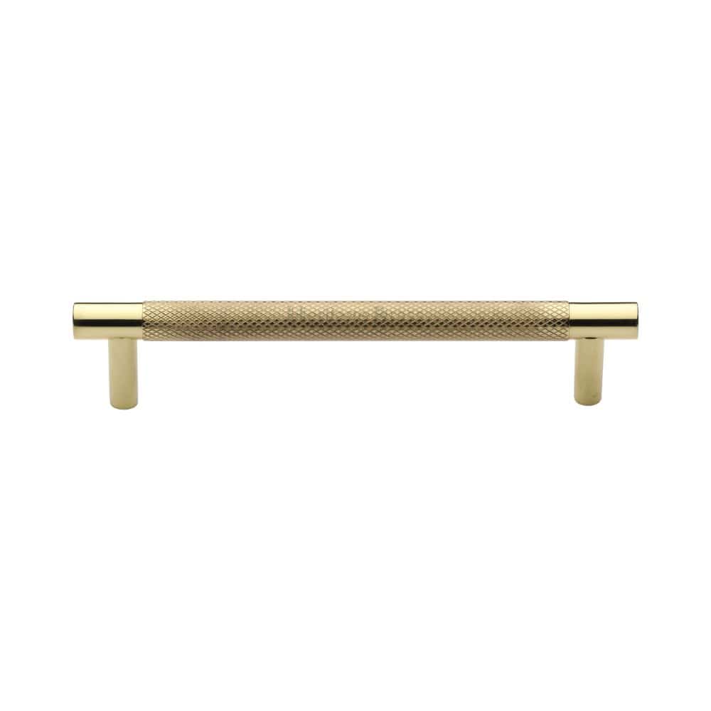 Heritage Brass Cabinet Hardware Polished Brass / Cabinet Pull Handles / 128mm c/c Heritage Brass - Cabinet Pull Partial Knurled Design 128mm CTC Polished Brass Finish