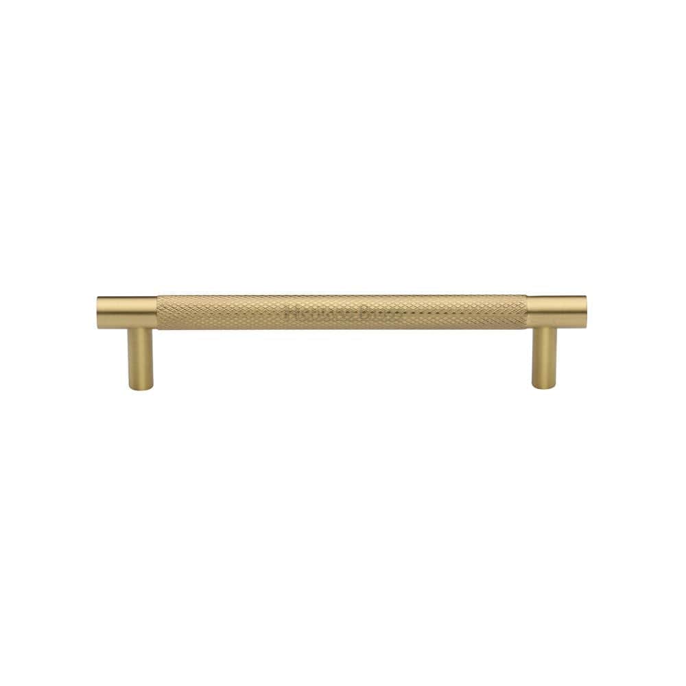 Heritage Brass Cabinet Hardware Satin Brass / Cabinet Pull Handles / 128mm c/c Heritage Brass - Cabinet Pull Partial Knurled Design 128mm CTC Satin Brass Finish