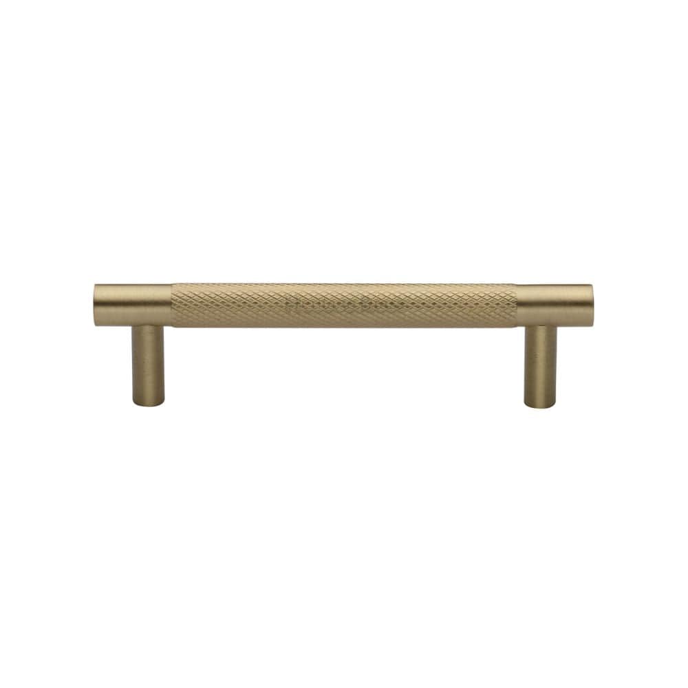 Heritage Brass Cabinet Hardware Satin Brass / Cabinet Pull Handles / 96mm c/c Heritage Brass - Cabinet Pull Partial Knurled Design 96mm CTC Satin Brass Finish