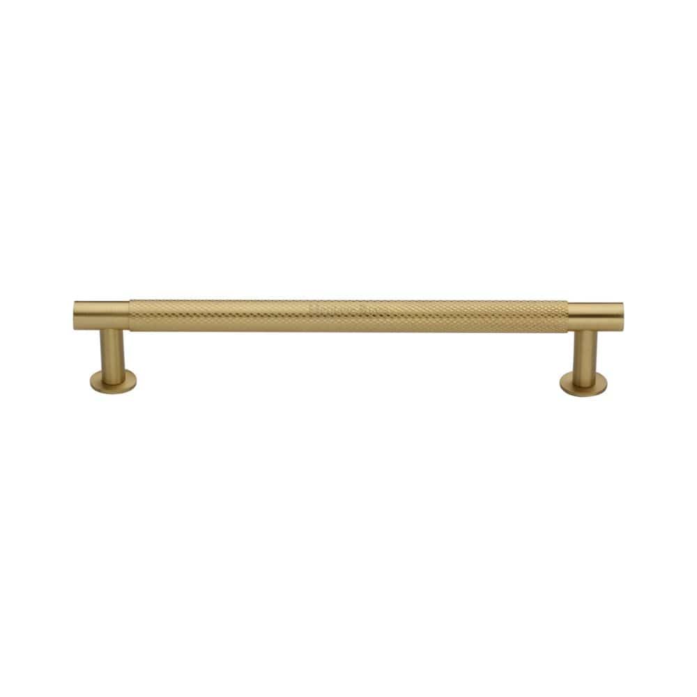 Heritage Brass Cabinet Hardware Satin Brass / Cabinet Pull Handles / 160mm c/c Heritage Brass - Cabinet Pull Partial Knurled Design with Rose 160mm CTC Satin Br