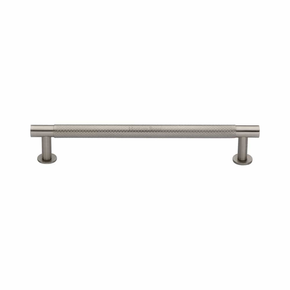 Heritage Brass Cabinet Hardware Satin Nickel / Cabinet Pull Handles / 160mm c/c Heritage Brass - Cabinet Pull Partial Knurled Design with Rose 160mm CTC Satin Ni