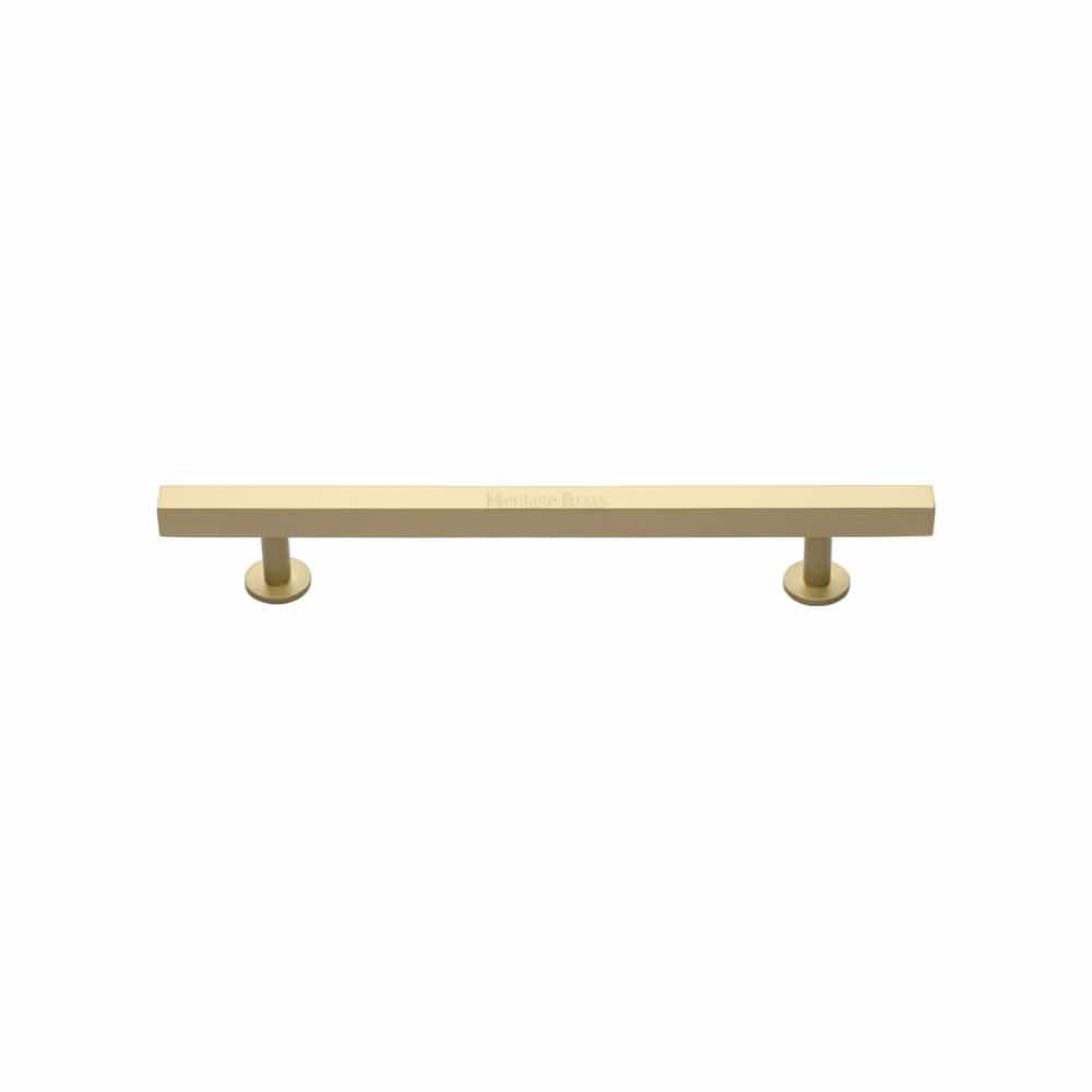 Heritage Brass Cabinet Hardware Satin Brass / Cabinet Pull Handles / 128mm c/c Heritage Brass - Cabinet Pull Square Design 128mm CTC Satin Brass Finish