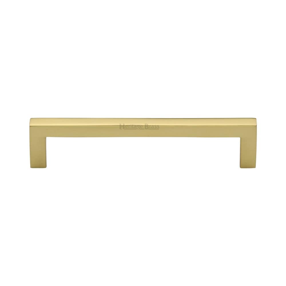 Heritage Brass Cabinet Hardware Polished Brass / Cabinet Pull Handles / 128mm c/c Heritage Brass - Cabinet Pull Square Metro Design 128mm CTC Polished Brass Finish