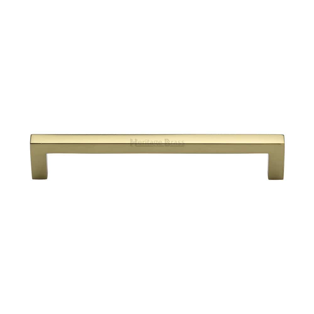 Heritage Brass Cabinet Hardware Polished Brass / Cabinet Pull Handles / 160mm c/c Heritage Brass - Cabinet Pull Square Metro Design 160mm CTC Polished Brass Finish