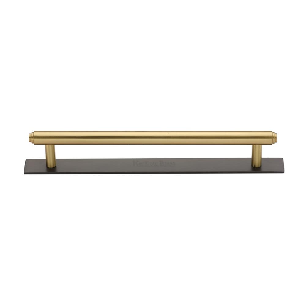 Heritage Brass Cabinet Hardware Matt Bronze/Satin Brass / Cabinet Pull Handles / 160mm c/c Heritage Brass - Cabinet Pull Step Design with Plate 160mm CTC Matt Bronze/Satin