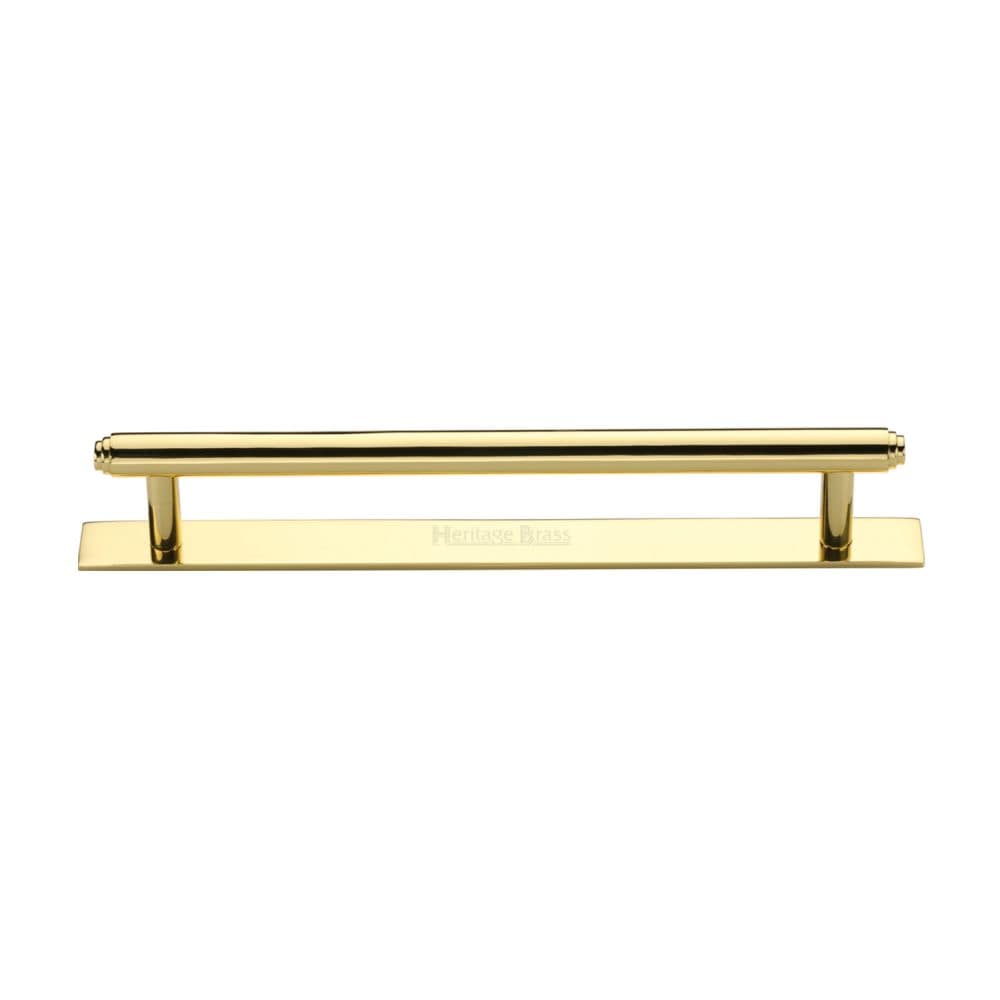 Heritage Brass Cabinet Hardware Polished Brass / Cabinet Pull Handles / 160mm c/c Heritage Brass - Cabinet Pull Step Design with Plate 160mm CTC Polished Brass Finish