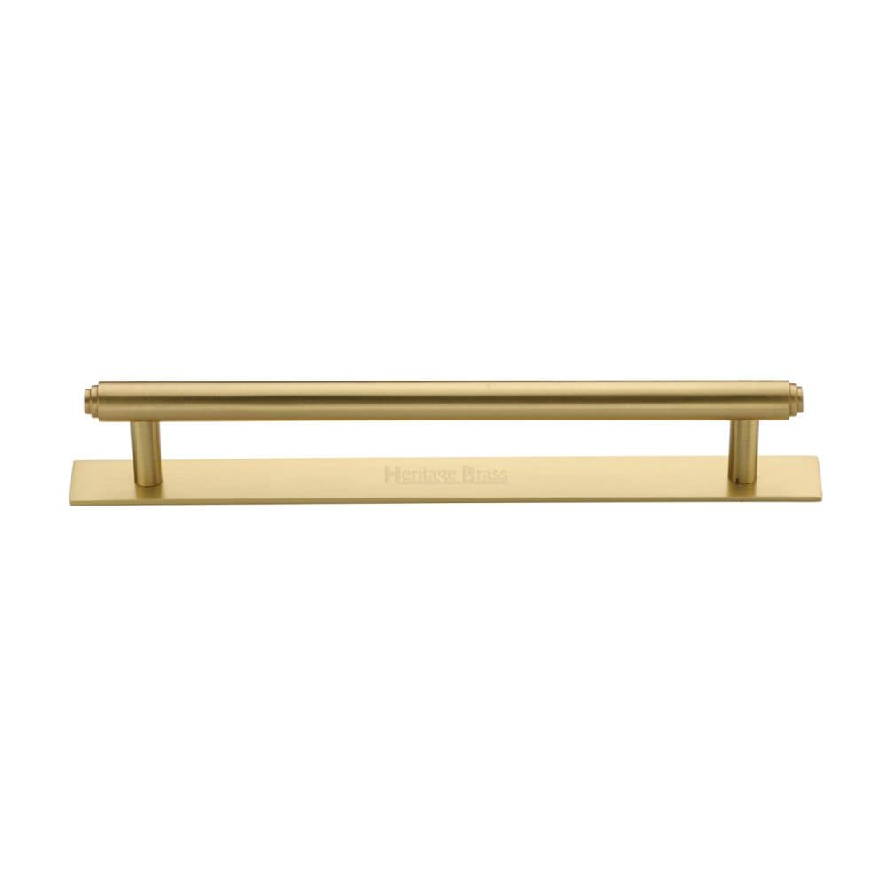 Heritage Brass Cabinet Hardware Satin Brass / Cabinet Pull Handles / 160mm c/c Heritage Brass - Cabinet Pull Step Design with Plate 160mm CTC Satin Brass Finish