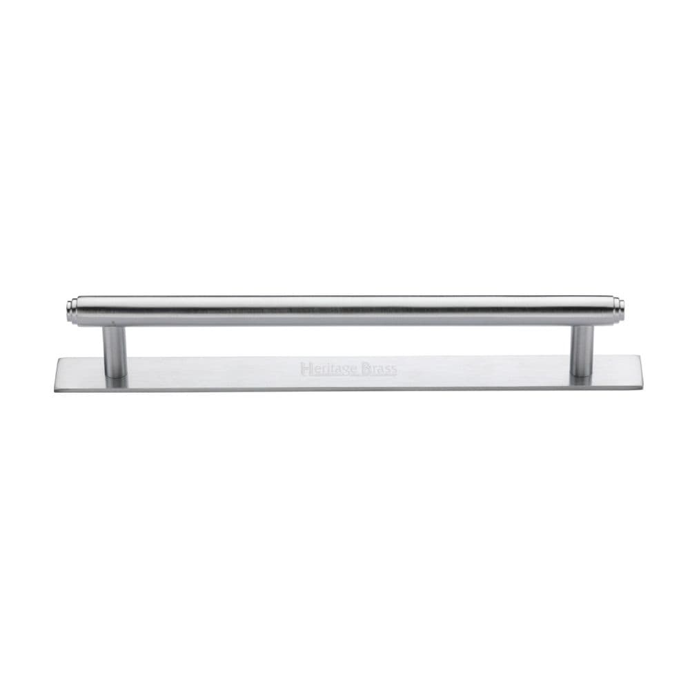 Heritage Brass Cabinet Hardware Satin Chrome / Cabinet Pull Handles / 160mm c/c Heritage Brass - Cabinet Pull Step Design with Plate 160mm CTC Satin Chrome Finis