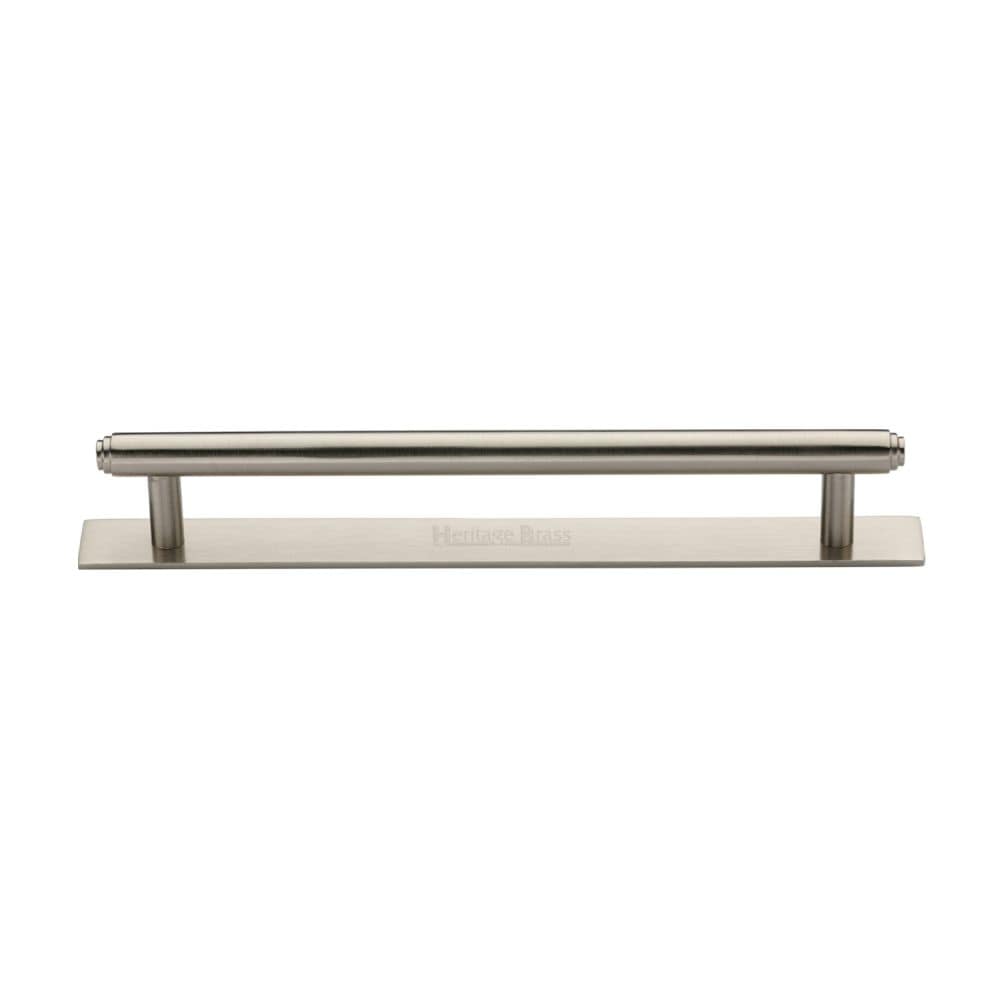Heritage Brass Cabinet Hardware Satin Nickel / Cabinet Pull Handles / 160mm c/c Heritage Brass - Cabinet Pull Step Design with Plate 160mm CTC Satin Nickel Finis
