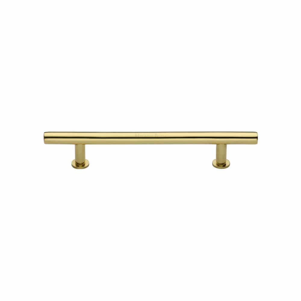 Heritage Brass Cabinet Hardware Polished Brass / Cabinet Pull Handles / 128mm c/c Heritage Brass - Cabinet Pull T-Bar Design with 16mm Rose 128mm CTC Polished Brass F