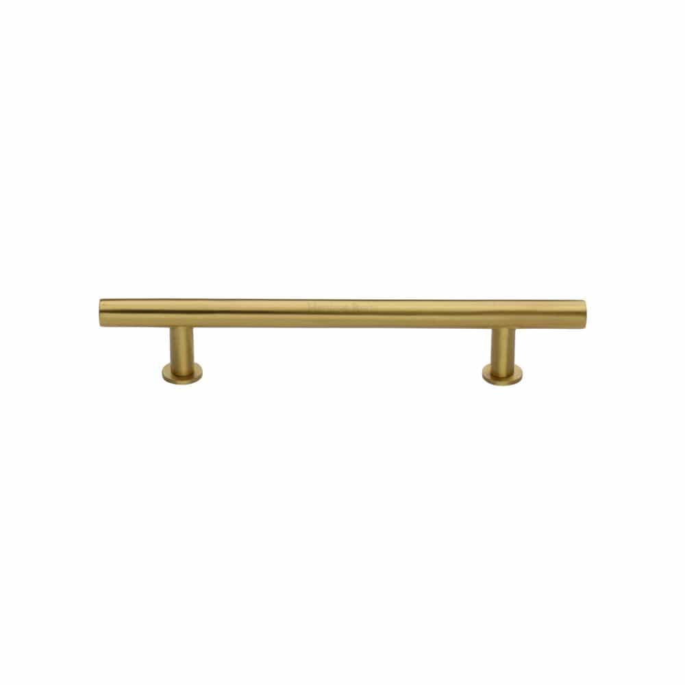 Heritage Brass Cabinet Hardware Satin Brass / Cabinet Pull Handles / 128mm c/c Heritage Brass - Cabinet Pull T-Bar Design with 16mm Rose 128mm CTC Satin Brass F