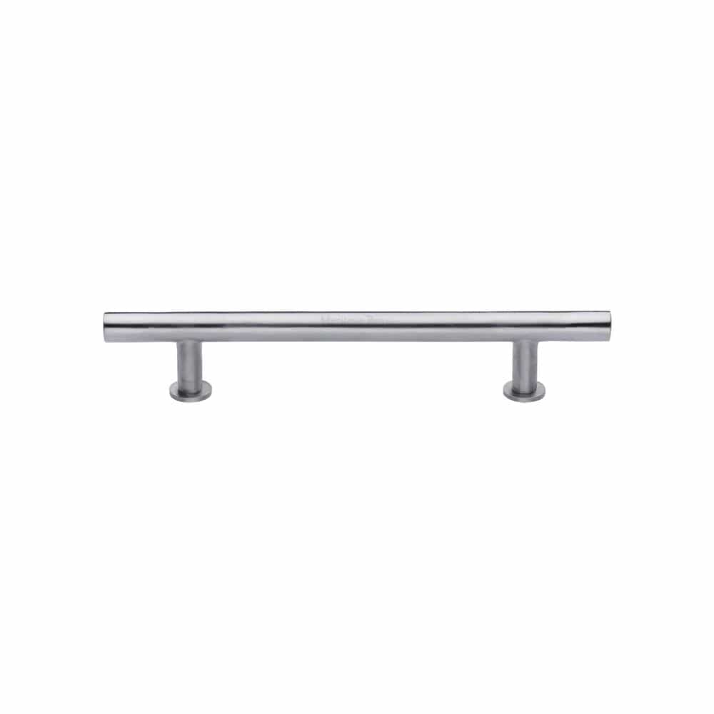 Heritage Brass Cabinet Hardware Satin Chrome / Cabinet Pull Handles / 128mm c/c Heritage Brass - Cabinet Pull T-Bar Design with 16mm Rose 128mm CTC Satin Chrome