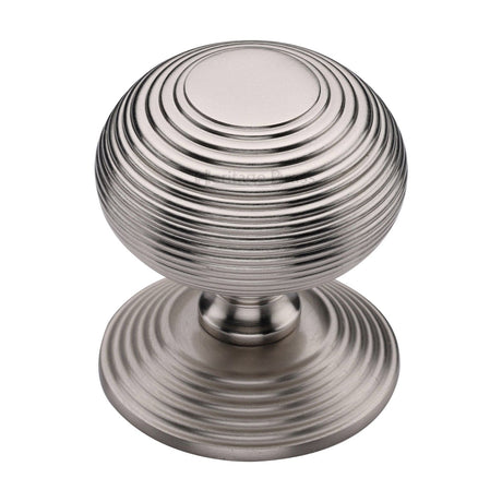 Heritage Brass Door Furniture Satin Nickel / Beehive Centre Door Knob Heritage Brass - Centre Door Knob Reeded Design 3 1/2 Satin Nickel Finish