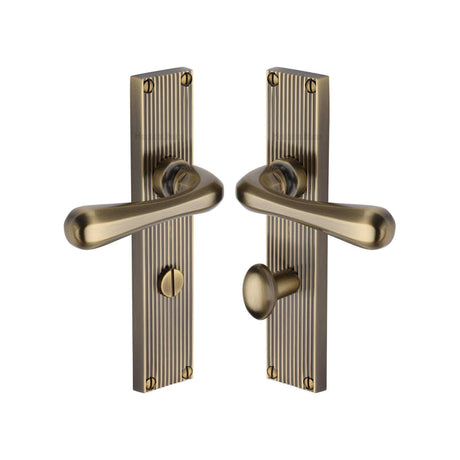 Heritage Brass Door Furniture Antique Brass / Bathroom Lock Handles Heritage Brass - Charlbury Reeded Bathroom Set Antique Brass finish
