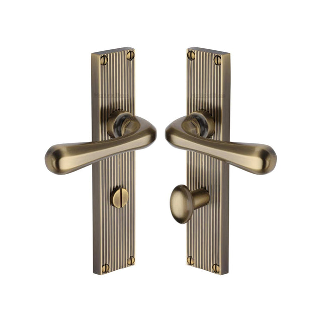 Heritage Brass Door Furniture Antique Brass / Bathroom Lock Handles Heritage Brass - Charlbury Reeded Bathroom Set Antique Brass finish