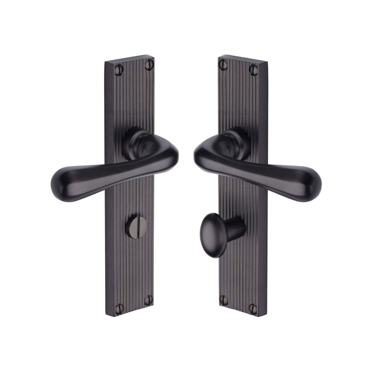 Heritage Brass Door Furniture Matt Bronze / Bathroom Lock Handles Heritage Brass - Charlbury Reeded Bathroom Set Matt Bronze finish