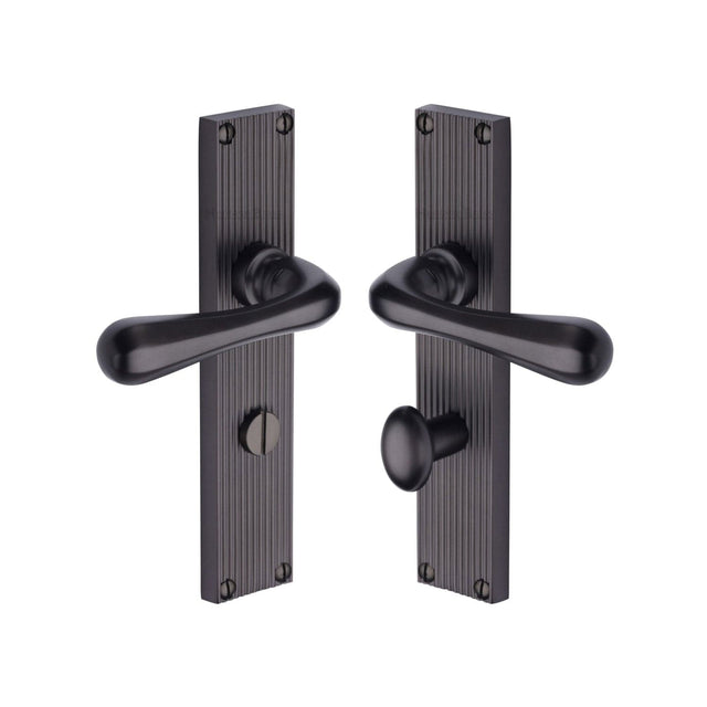 Heritage Brass Door Furniture Matt Bronze / Bathroom Lock Handles Heritage Brass - Charlbury Reeded Bathroom Set Matt Bronze finish