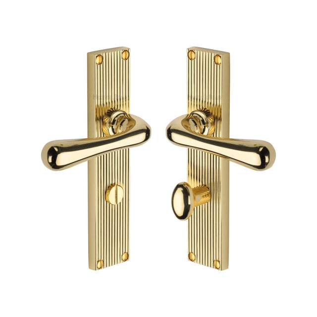 Heritage Brass Door Furniture Polished Brass / Bathroom Lock Handles Heritage Brass - Charlbury Reeded Bathroom Set Polished Brass finish