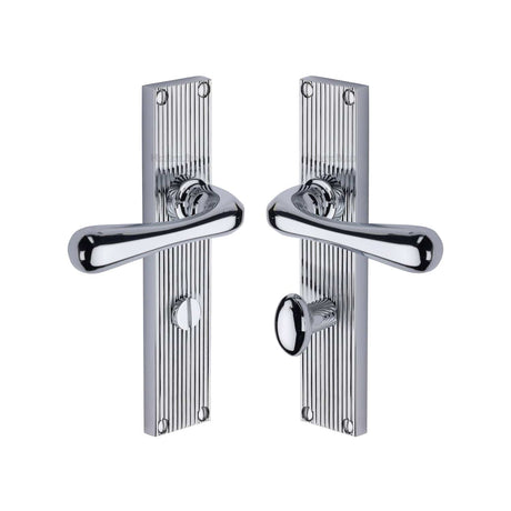Heritage Brass Door Furniture Polished Chrome / Bathroom Lock Handles Heritage Brass - Charlbury Reeded Bathroom Set Polished Chrome finish