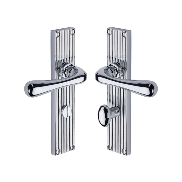 Heritage Brass Door Furniture Polished Chrome / Bathroom Lock Handles Heritage Brass - Charlbury Reeded Bathroom Set Polished Chrome finish