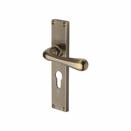 Heritage Brass Door Furniture Antique Brass / Euro Profile Lock Handles Heritage Brass - Charlbury Reeded Euro Profile Antique Brass finish