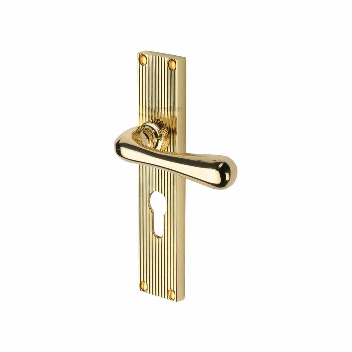 Heritage Brass Door Furniture Polished Brass / Euro Profile Lock Handles Heritage Brass - Charlbury Reeded Euro Profile Polished Brass finish