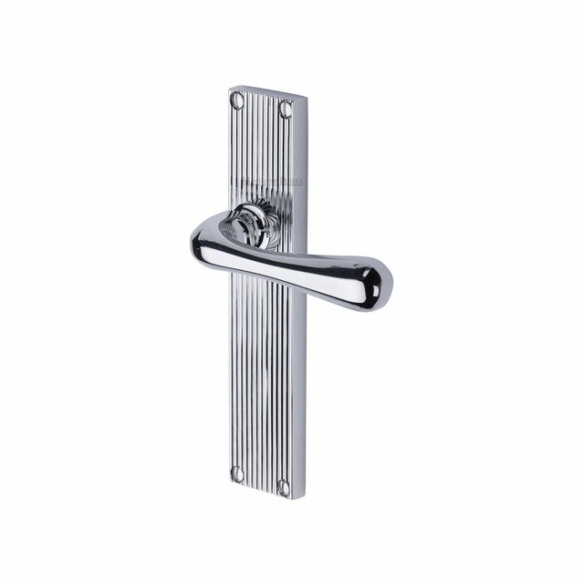 Heritage Brass Door Furniture Polished Chrome / Latch Handles Heritage Brass - Charlbury Reeded Lever Latch Polished Chrome finish