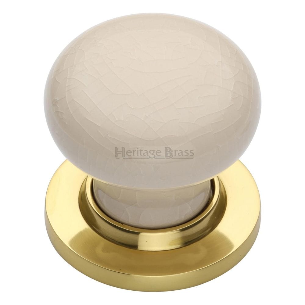 Heritage Brass Door Furniture Polished Brass / Mortice Knobs Heritage Brass - Cream Crackle Knob with Polished Brass base