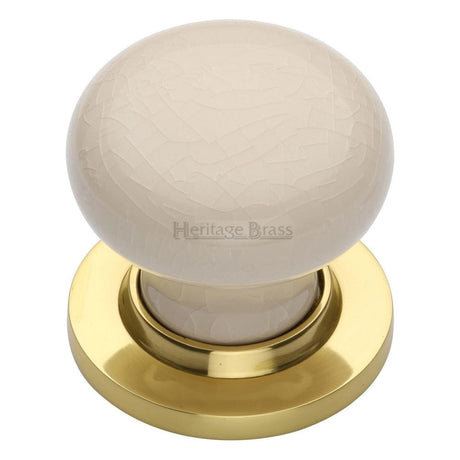 Heritage Brass Door Furniture Polished Brass / Mortice Knobs Heritage Brass - Cream Crackle Knob with Polished Brass base