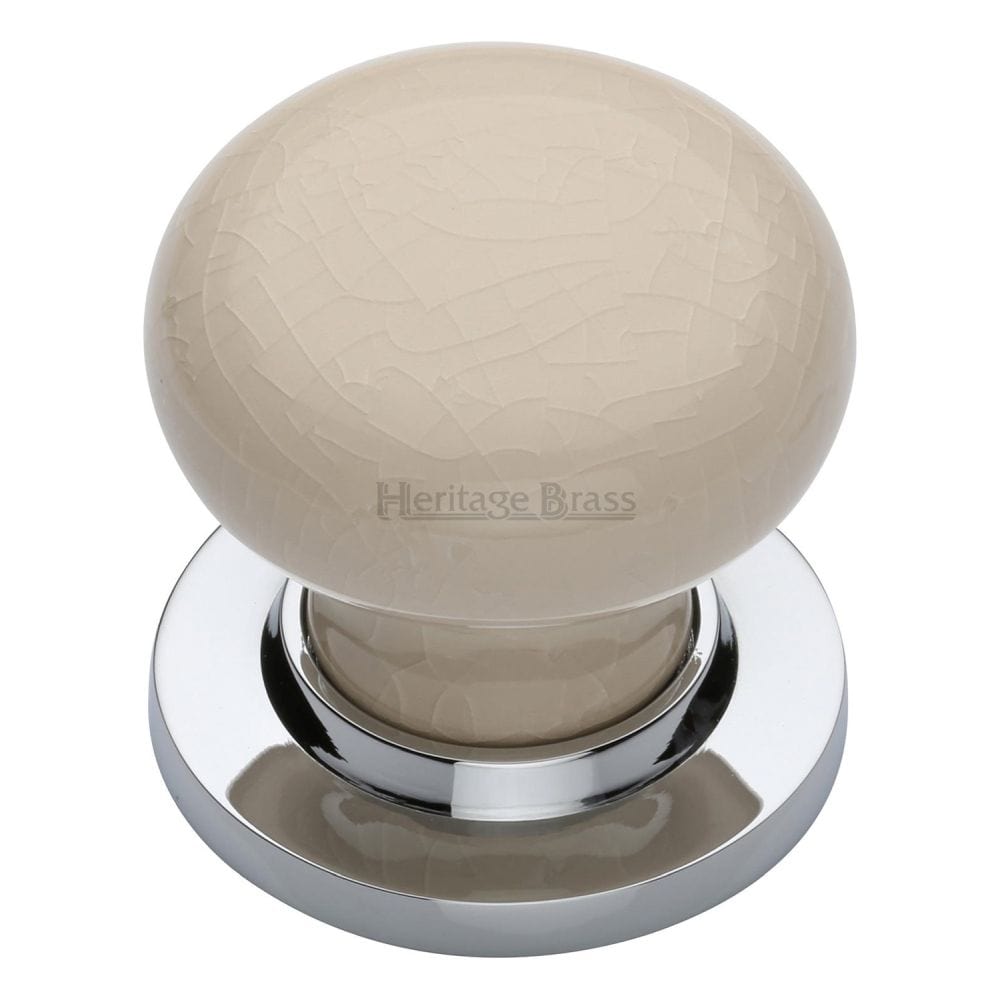 Heritage Brass Door Furniture Polished Chrome / Mortice Knobs Heritage Brass - Cream Crackle Knob with Polished Chrome base