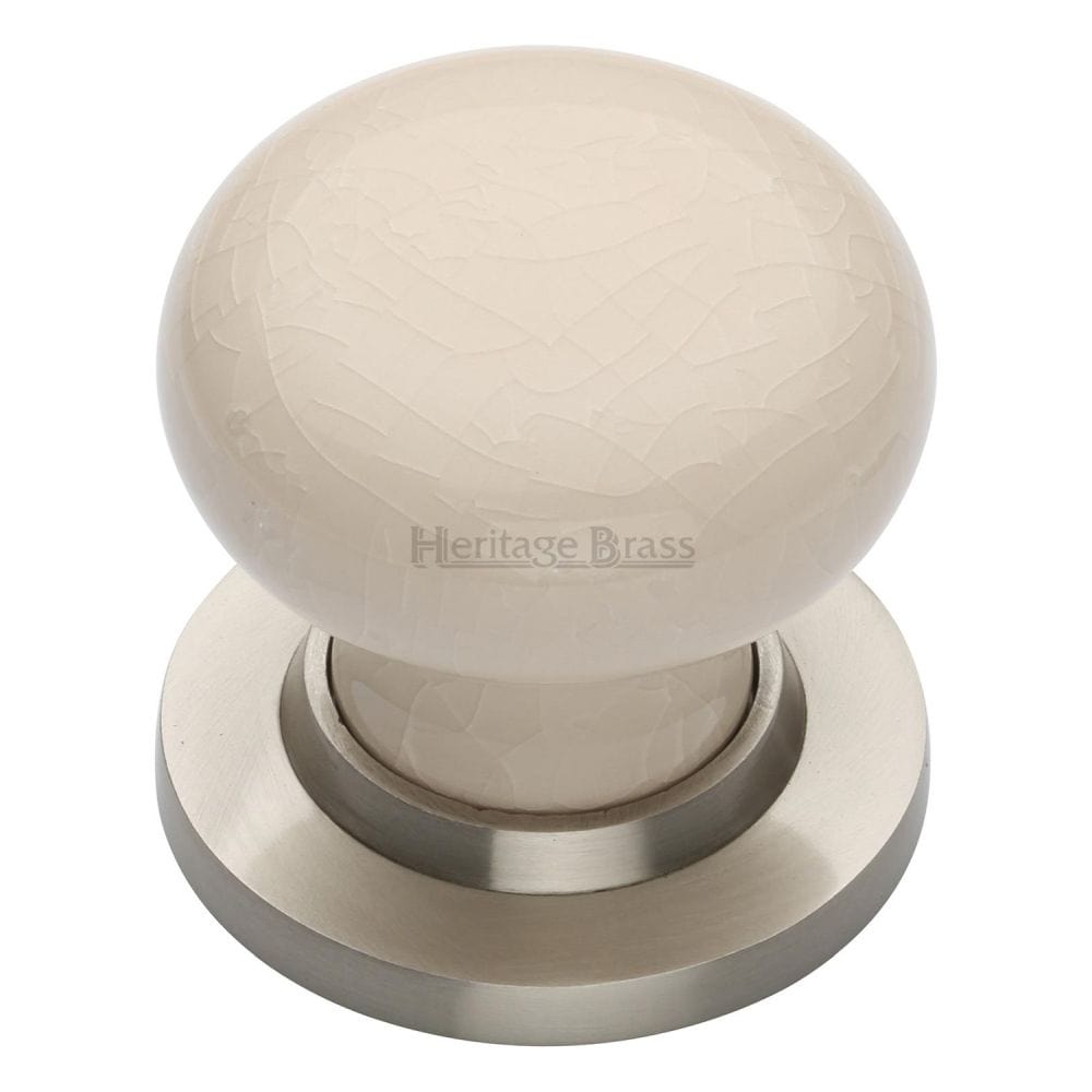Heritage Brass Door Furniture Satin Nickel / Mortice Knobs Heritage Brass - Cream Crackle Knob with Satin Nickel base