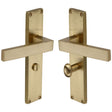 Heritage Brass Door Furniture Satin Brass / Bathroom Lock Handles Heritage Brass - Delta Hammered Bathroom Set Door Handle on 200mm Plate Satin Brass finish