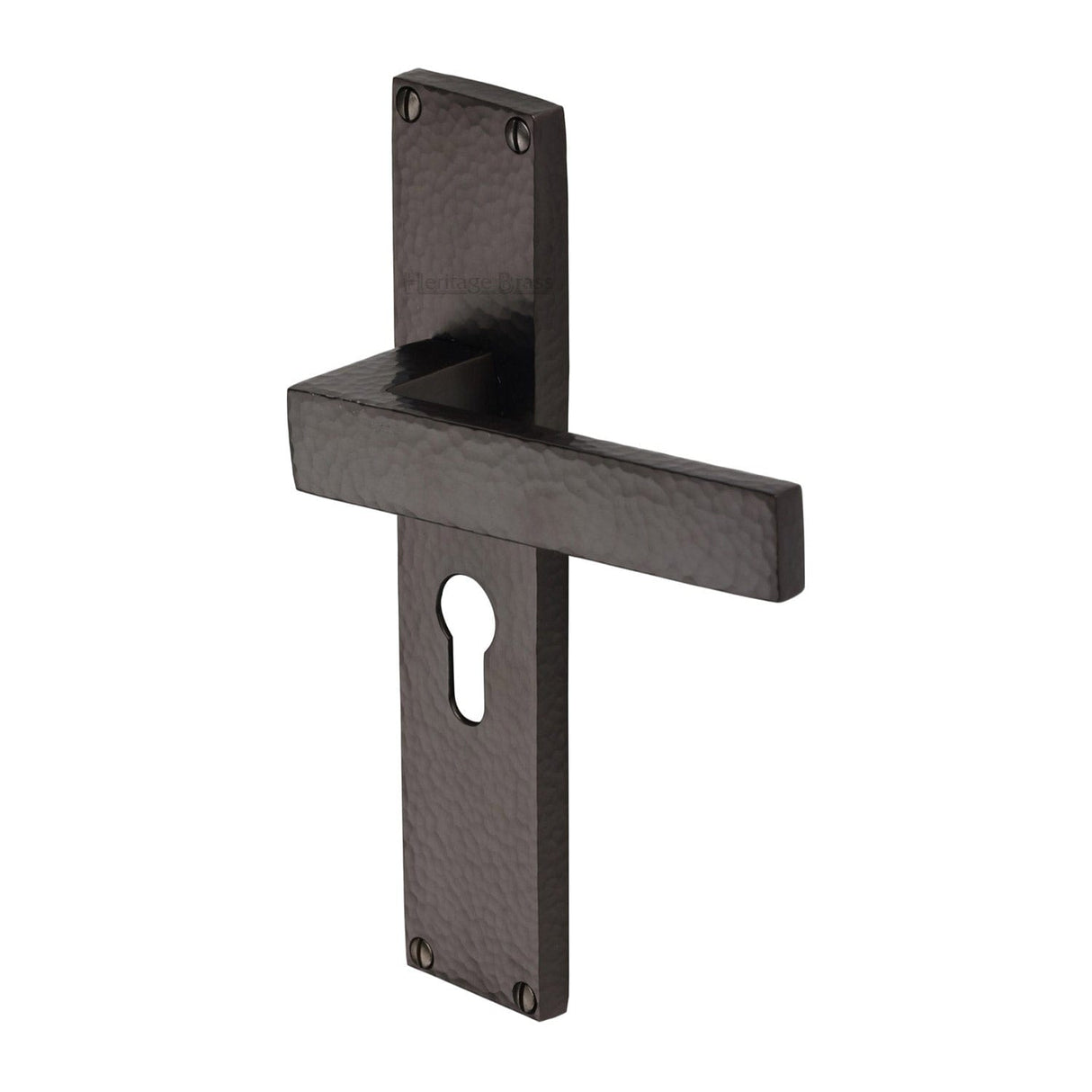 Heritage Brass Door Furniture Matt Bronze / Euro Profile Lock Handles Heritage Brass - Delta Hammered Euro Profile Door Handle on 200mm Plate Matt Bronze finish