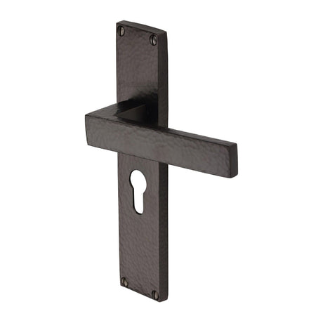 Heritage Brass Door Furniture Matt Bronze / Euro Profile Lock Handles Heritage Brass - Delta Hammered Euro Profile Door Handle on 200mm Plate Matt Bronze finish