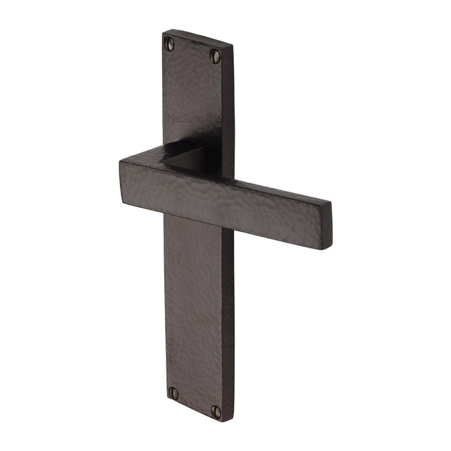 Heritage Brass Door Furniture Matt Bronze / Latch Handles Heritage Brass - Delta Hammered Lever Latch Door Handle on 200mm Plate Matt Bronze finish