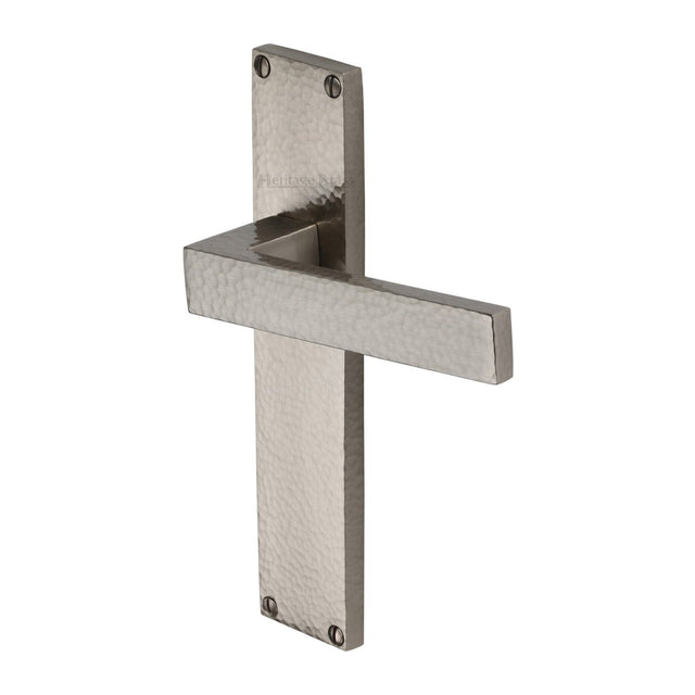 Heritage Brass Door Furniture Satin Nickel / Latch Handles Heritage Brass - Delta Hammered Lever Latch Door Handle on 200mm Plate Satin Nickel finish