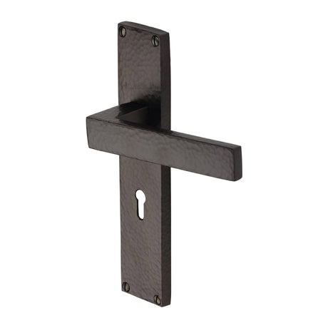 Heritage Brass Door Furniture Matt Bronze / Std. Lock Handles Heritage Brass - Delta Hammered Lever Lock Door Handle on 200mm Plate Matt Bronze finish
