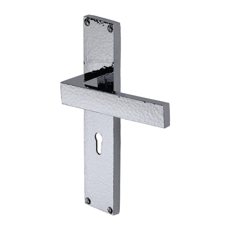 Heritage Brass Door Furniture Polished Chrome / Std. Lock Handles Heritage Brass - Delta Hammered Lever Lock Door Handle on 200mm Plate Polished Chrome finish