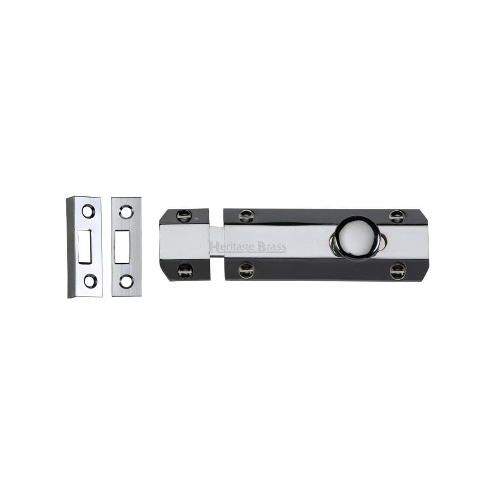 Heritage Brass Accessories Polished Chrome / Straight Surface Bolts / 100mm / 4" Heritage Brass - Door Bolt Flat 4" Polished Chrome Finish