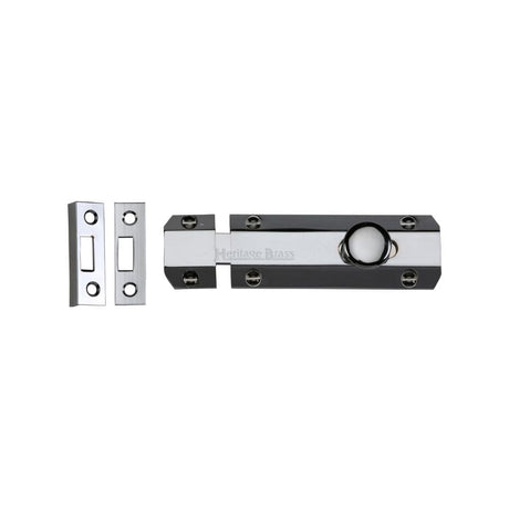 Heritage Brass Accessories Polished Chrome / Straight Surface Bolts / 100mm / 4" Heritage Brass - Door Bolt Flat 4" Polished Chrome Finish
