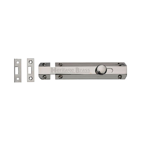 Heritage Brass Accessories Polished Nickel / Straight Surface Bolts / 100mm / 4" Heritage Brass - Door Bolt Flat 4" Polished Nickel Finish