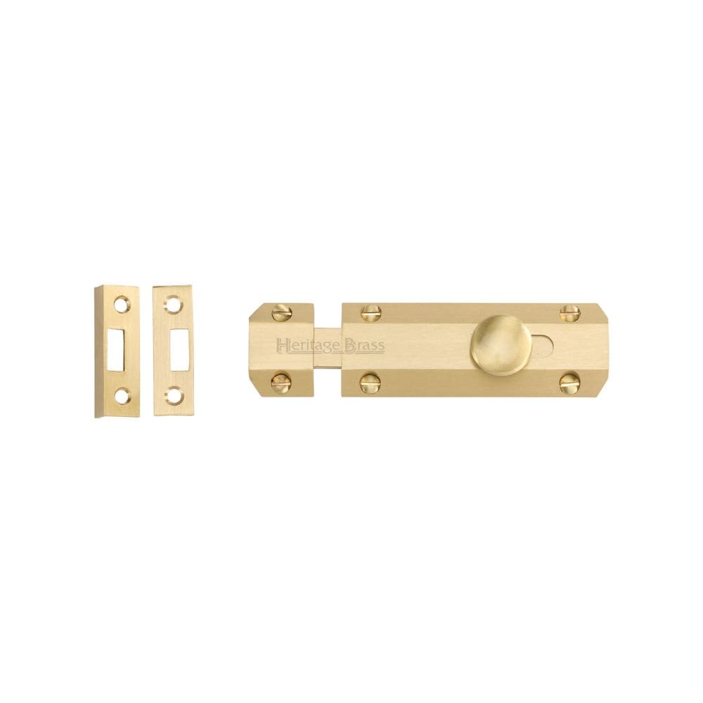 Heritage Brass Accessories Satin Brass / Straight Surface Bolts / 100mm / 4" Heritage Brass - Door Bolt Flat 4" Satin Brass Finish