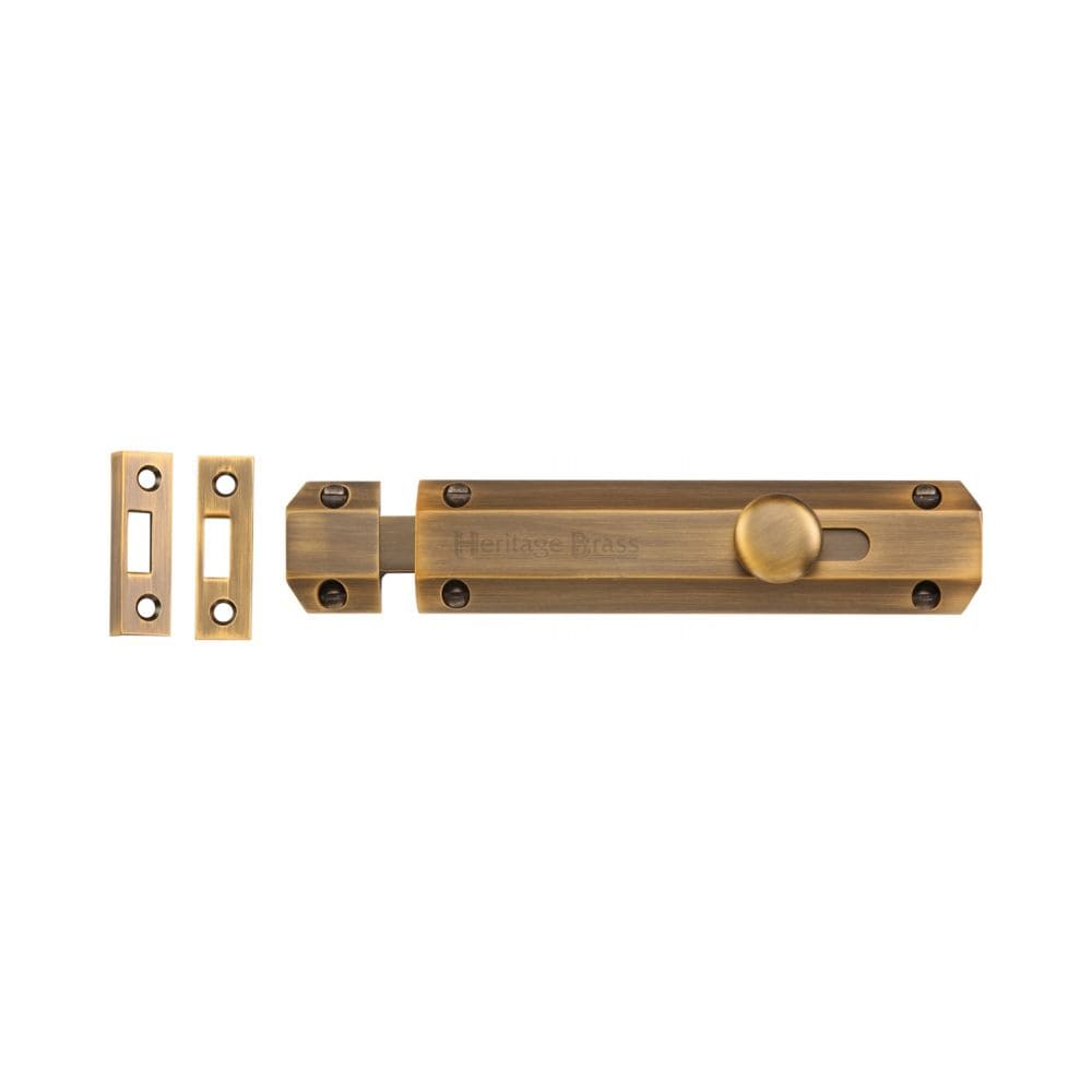 Heritage Brass Accessories Antique Brass / Straight Surface Bolts / 150mm / 6" Heritage Brass - Door Bolt Flat 6" Antique Brass Finish