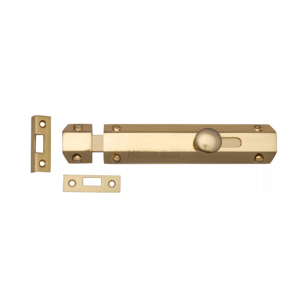 Heritage Brass Accessories Polished Brass / Straight Surface Bolts / 150mm / 6" Heritage Brass - Door Bolt Flat 6" Polished Brass Finish