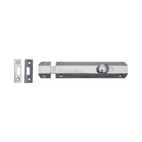 Heritage Brass Accessories Polished Chrome / Straight Surface Bolts / 150mm / 6" Heritage Brass - Door Bolt Flat 6" Polished Chrome Finish