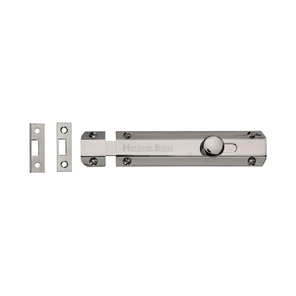 Heritage Brass Accessories Polished Nickel / Straight Surface Bolts / 150mm / 6" Heritage Brass - Door Bolt Flat 6" Polished Nickel Finish