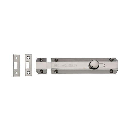 Heritage Brass Accessories Polished Nickel / Straight Surface Bolts / 150mm / 6" Heritage Brass - Door Bolt Flat 6" Polished Nickel Finish