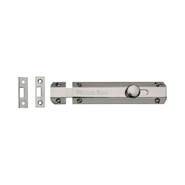 Heritage Brass Accessories Polished Nickel / Straight Surface Bolts / 150mm / 6" Heritage Brass - Door Bolt Flat 6" Polished Nickel Finish