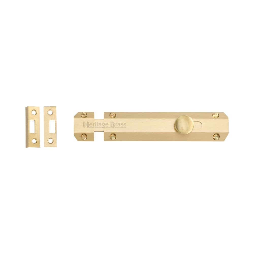 Heritage Brass Accessories Satin Brass / Straight Surface Bolts / 150mm / 6" Heritage Brass - Door Bolt Flat 6" Satin Brass Finish