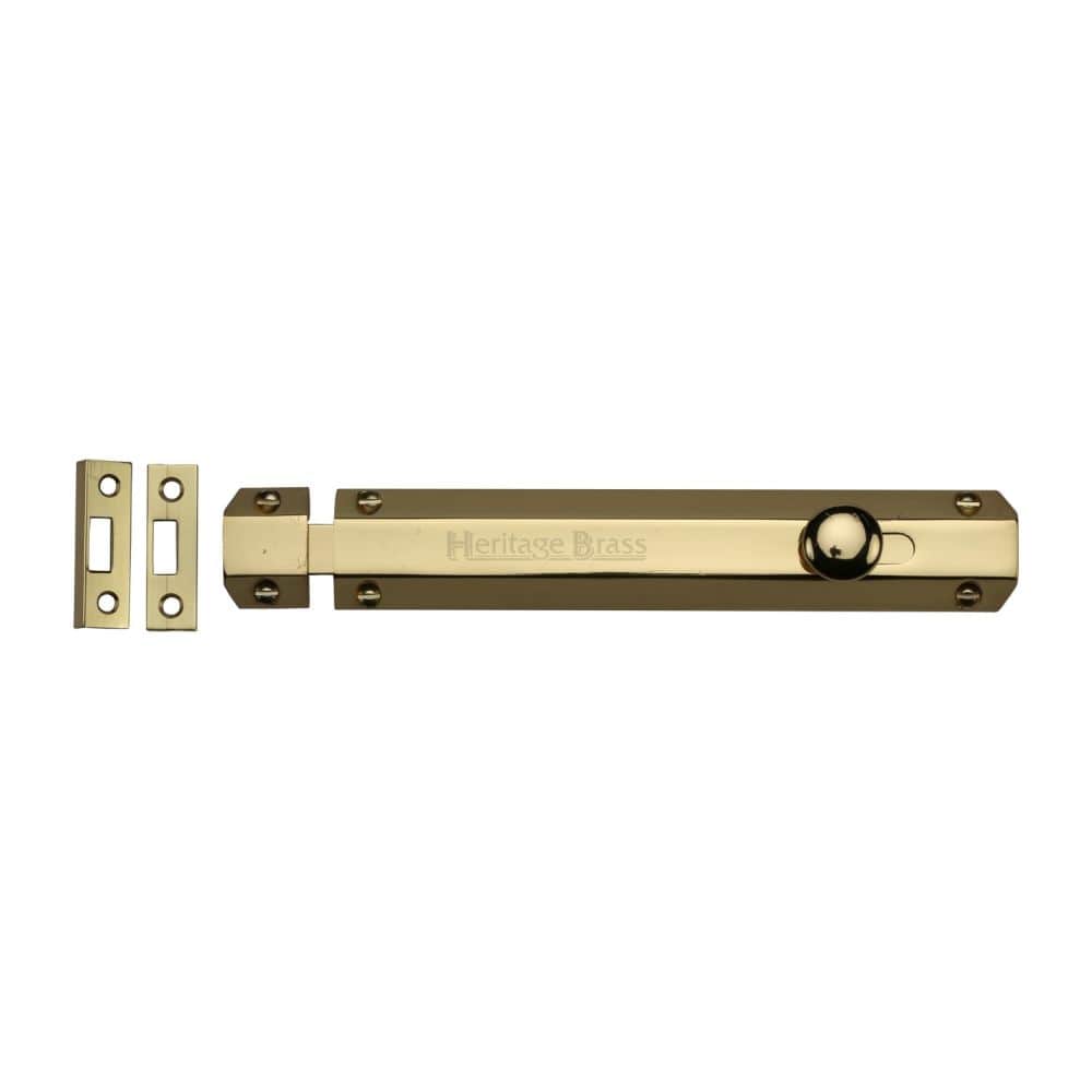 Heritage Brass Accessories Polished Brass / Straight Surface Bolts / 200mm / 8" Heritage Brass - Door Bolt Flat 8" Polished Brass Finish
